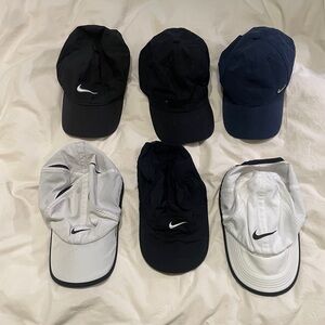 Nike Running hat. Bundle of 6 Black, Navy, and White Caps